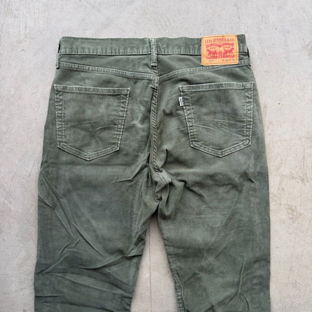 Levi's 514 Y2K Corduroy Pants Mens 33 x 30 Straight Fit Green 5-Pocket Preppy - Picture 5 of 12